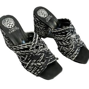 Vince Camuto Black and White Strappy Mules